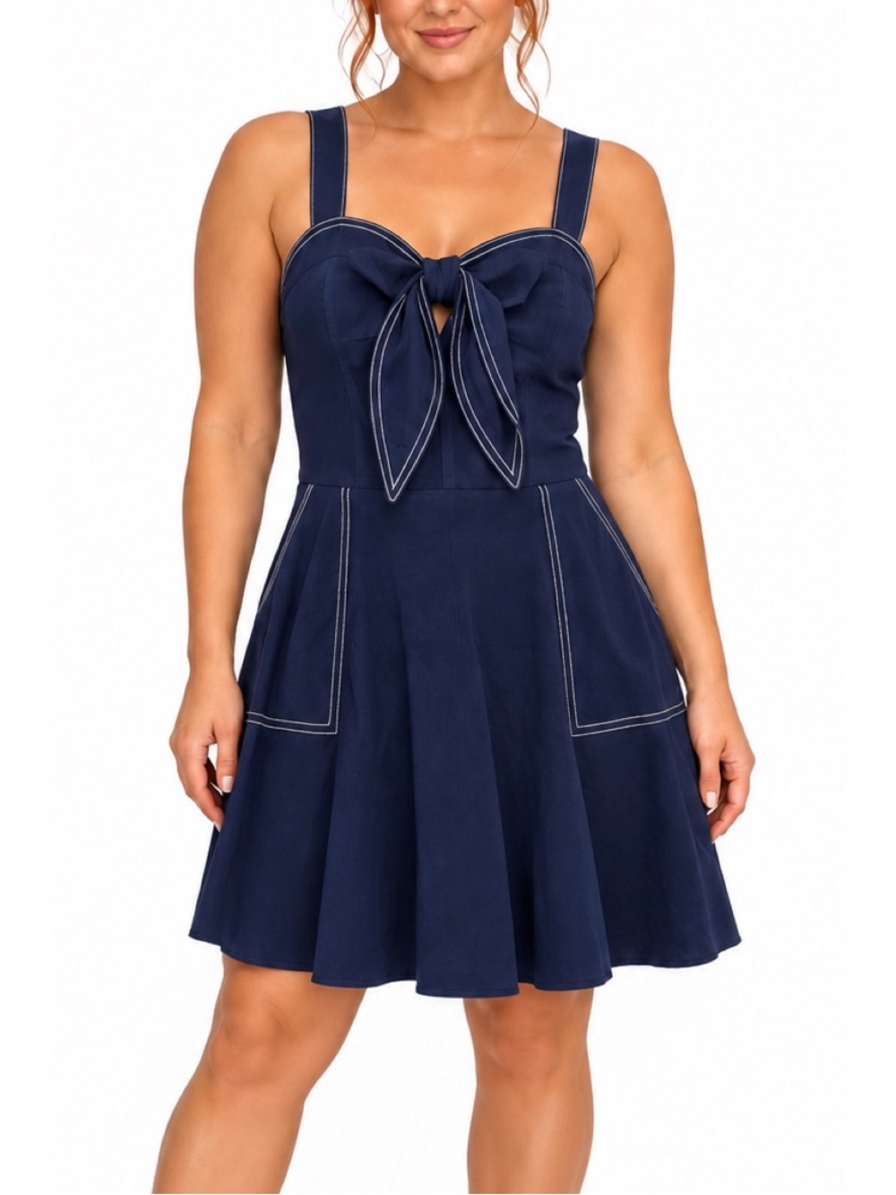 A New Day Navy Tie-Front Fit & Flare Dress, size Medium
